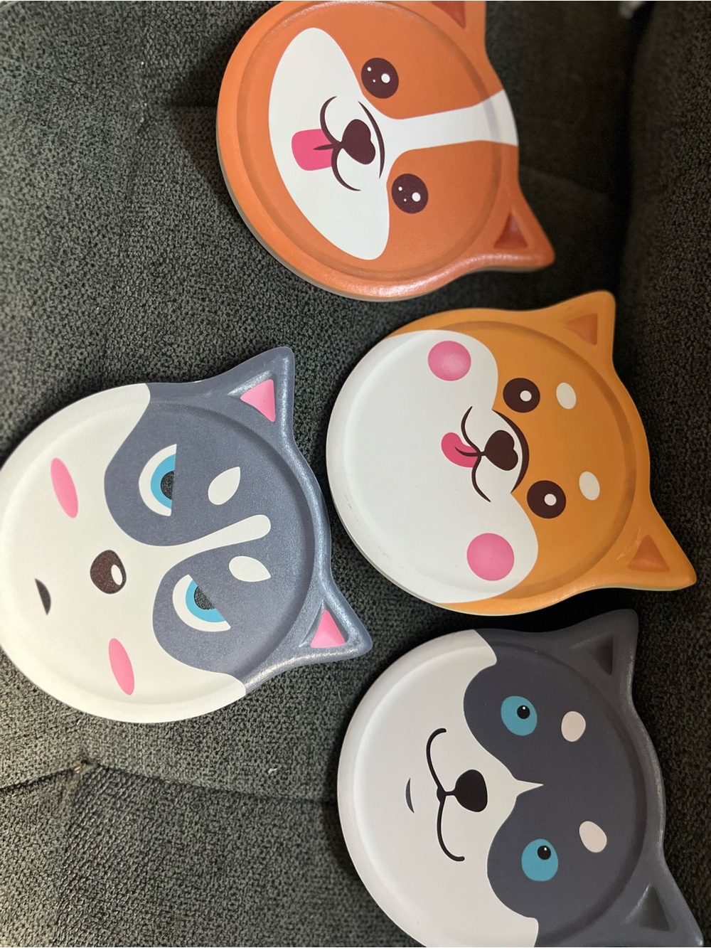 Cute Dog & Husky Face Coasters Set - Orange, Gray, White, Pink
